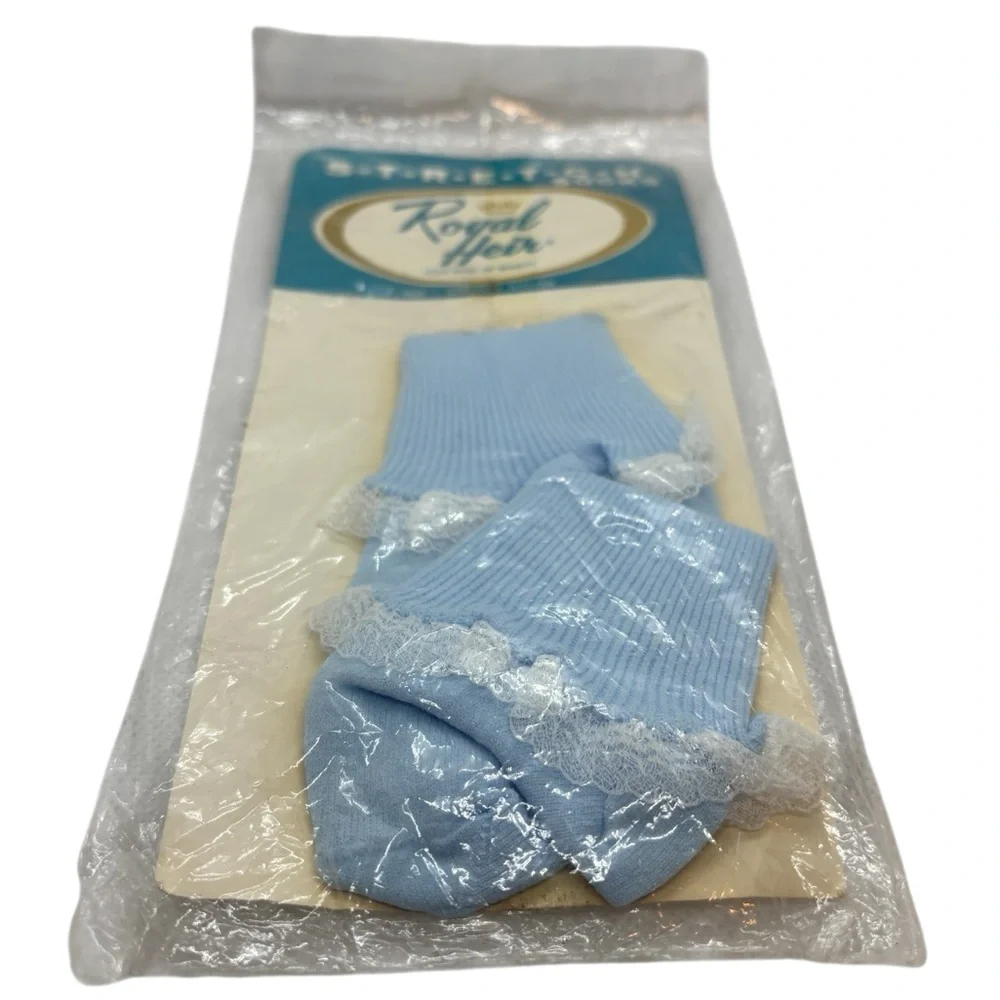 New Vintage Girls Socks Ruffle Lace Turn Down Powder Baby Blue Retro Anklet